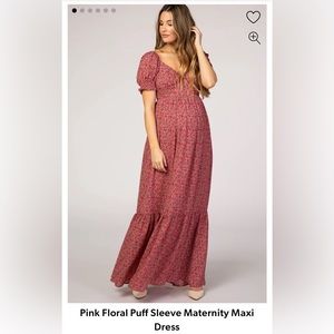 Pink Floral Puff Sleeve Maternity Maxi Dress - Size M